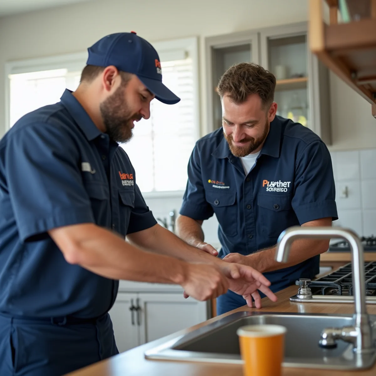 Bloomfield Hills plumber sharing maintenance tips at a homeowner's kitchen sink