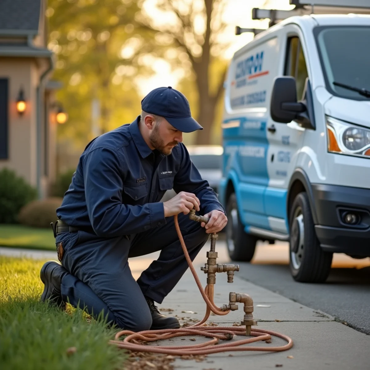 Plumber servicing an aging line and flood protection in a pre-war Dearborn, MI home