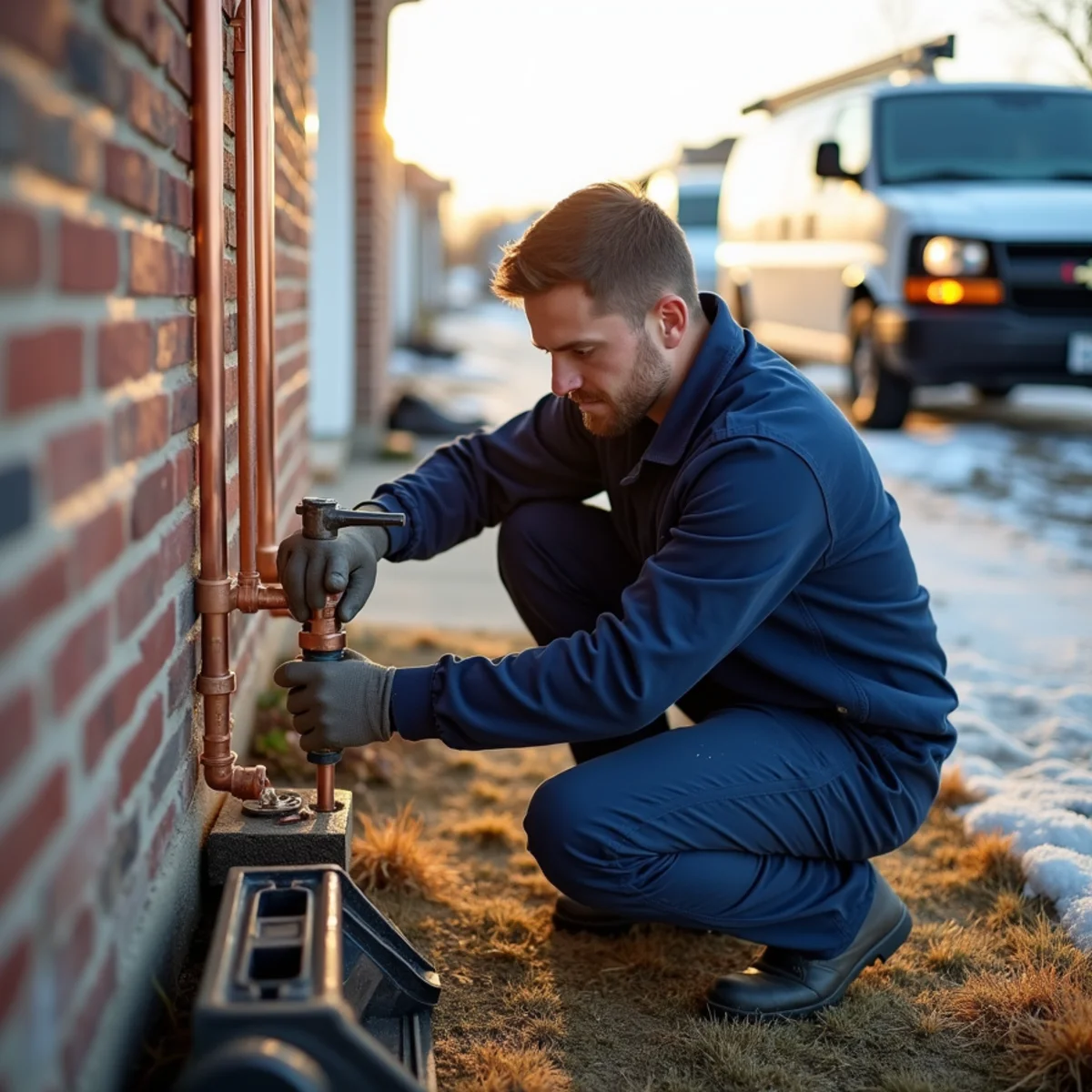 Plumber replacing a lead service line at a Flint, MI home